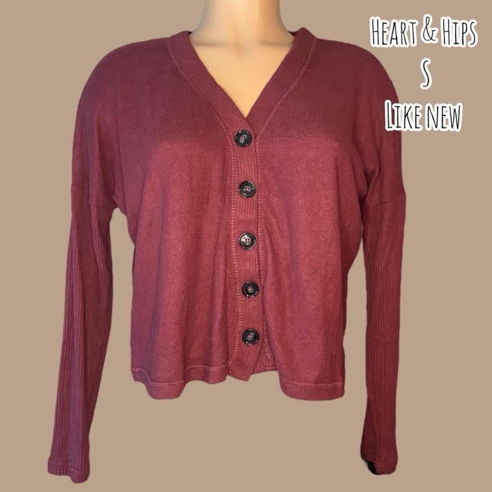 💙4/$28💙 Heart Hips Women's Button-Up Cardigan in Burgundy
